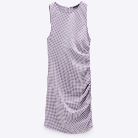 ZARA Gingham Check Side Ruched dress mini super cute NWT Sleeveless size med - Picture 7 of 11